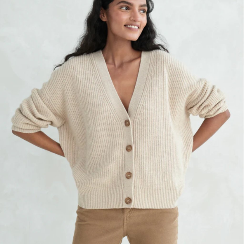 Jenni Kayne Oatmeal Ribbed Cropped Cashmere Cocoon Cardigan - Xxs